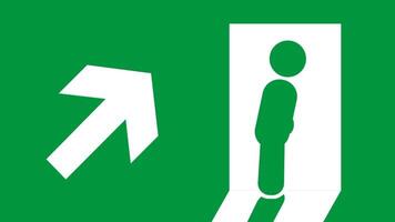 uma Claro verde placa mostrando pessoas comovente para a certo indicando a seguro Saída direção dentro caso do a emergência situação video