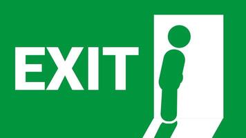 a emergência Saída placa com uma figura caminhando certo, simbolizando a designado seguro direção para sair uma construção dentro caso do emergência video