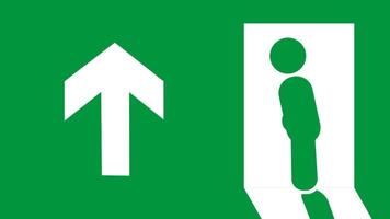 a emergência Saída placa com uma figura caminhando para cima, simbolizando a designado seguro direção para sair uma construção dentro caso do emergência video