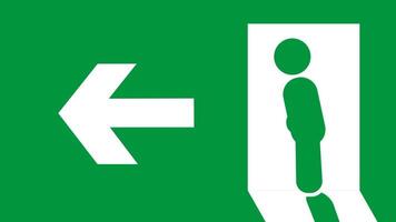 a emergência Saída placa com uma figura caminhando esquerda, simbolizando a designado seguro direção para sair uma construção dentro caso do emergência video