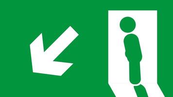 a emergência Saída placa com uma figura caminhando em direção a a certo, simbolizando a designado fuga rota e segurança instruções video