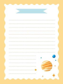 A page for a diary with space for text on a space theme with planets and stars. illustration vector