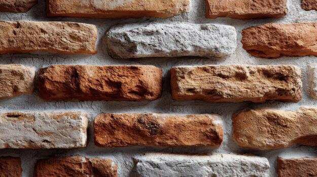 Closeup of old brick wall surface texture top view high fidelity architectural detail photo