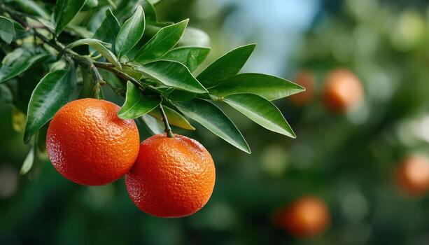 Two oranges on a branch photo