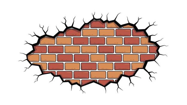 Broken Brick Wall Background with Cracks, Red and Orange Bricks, Illustration for Design Element, Texture, or Backdrop, Isolated on White Background vector