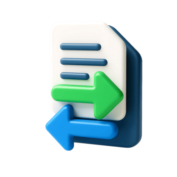 3d icon of a document with arrows indicating data transfer, isolated on transparent background png