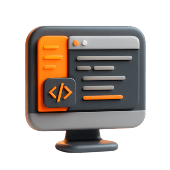3d computador monitor com código ícone, isolado em transparente fundo png
