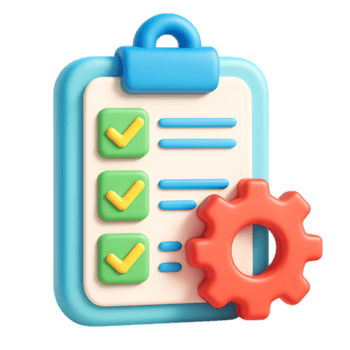 uma 3d lista de controle ícone com uma engrenagem, isolado em transparente fundo png