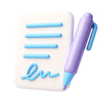 uma 3d Renderização do uma documento com uma assinatura e caneta, isolado em transparente fundo png