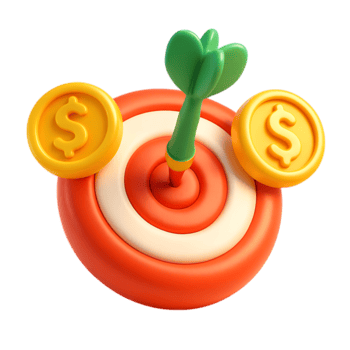 3d interpretazione di un' dardo colpire un' bersaglio con dollaro monete, isolato su trasparente sfondo png