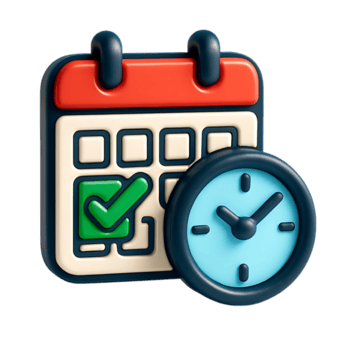 un 3d calendario icono con un marca de verificación y reloj, aislado en transparente antecedentes png