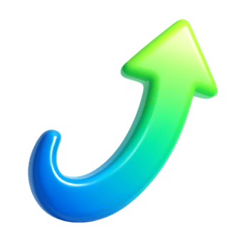 uma curvado 3d seta pontos para cima, em transição a partir de azul para verde, isolado em transparente fundo png