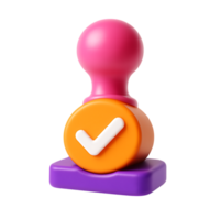 A 3d rendering of a pink and orange check mark stamp isolated on transparent background png