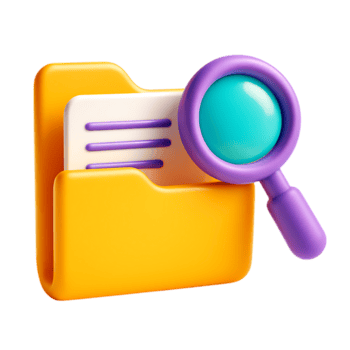 un 3d representación de un carpeta icono con un aumentador vaso, aislado en transparente antecedentes png