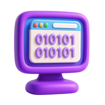 uma 3d Renderização do uma roxa computador monitor exibindo binário código, isolado em transparente fundo png