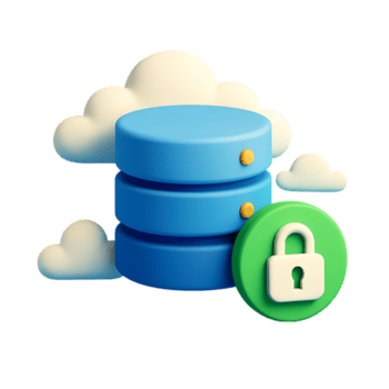 en 3d tolkning av en databas ikon med en låsa, isolerat på transparent bakgrund png