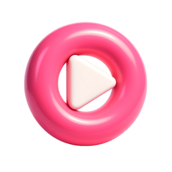 en 3d rosa cirkel spela knapp ikon med en vit triangel inuti, isolerat på transparent bakgrund png