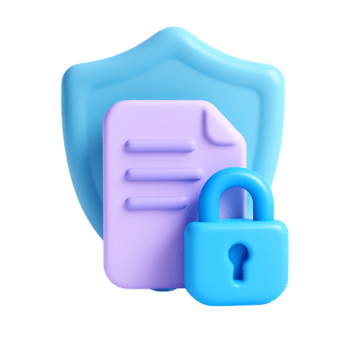 een 3d renderen van een document icoon beveiligd met een slot en schild, geïsoleerd Aan transparant achtergrond png