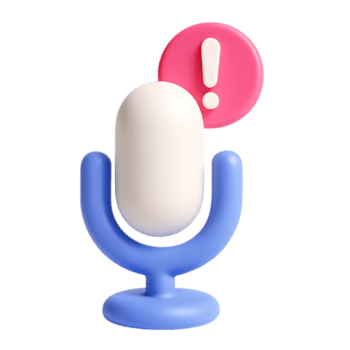 3d representación de un micrófono icono con un rosado notificación alerta aislado en transparente antecedentes png