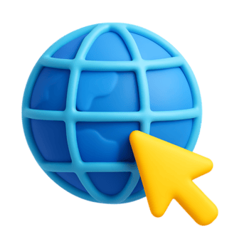 een 3d renderen van een blauw wereldbol met een geel cursor, geïsoleerd Aan transparant achtergrond png