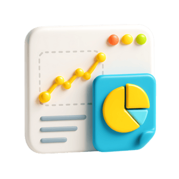 A 3d rendering of a business report icon with a graph and pie chart, isolated on transparent background png