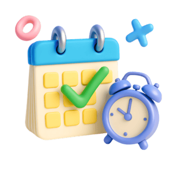 un' 3d calendario icona con un' dai un'occhiata marchio e orologio isolato su trasparente sfondo png