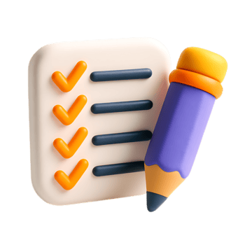 3d representación de un Lista de Verificación icono con un lápiz, aislado en transparente antecedentes png