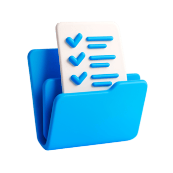 3d render of blue folder with checklist document isolated on transparent background png