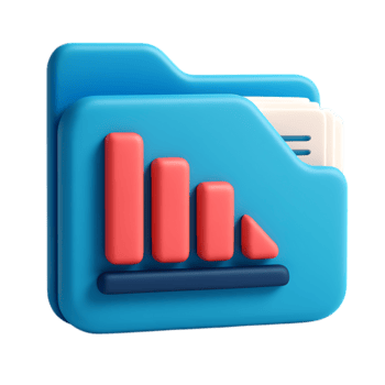 3d render blue folder with decreasing bar graph isolated on transparent background png
