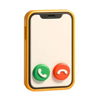 A 3d rendering of a smartphone with incoming and outgoing call buttons isolated on transparent background png