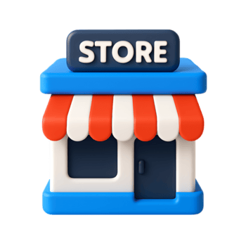 A 3d rendering of a simple store building isolated on transparent background png