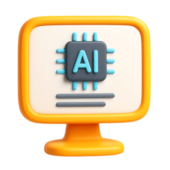 A 3d rendered computer monitor icon isolated on transparent background, displaying an ai chip png