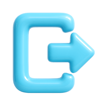 een 3d blauw Uitgang icoon met een pijl richten Rechtsaf, geïsoleerd Aan transparant achtergrond png