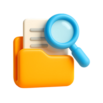 uma 3d Renderização do uma pasta ícone com uma ampliação vidro isolado em transparente fundo png