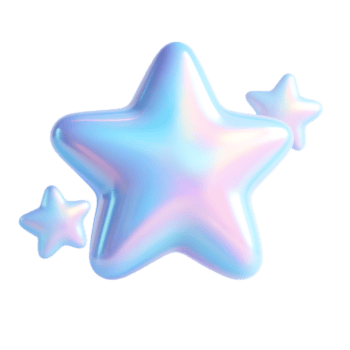Three iridescent stars isolated on transparent background png
