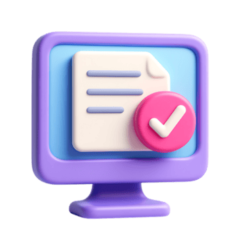 une 3d rendre de une ordinateur écran affichage une document avec une vérifier marquer, isolé sur transparent Contexte png