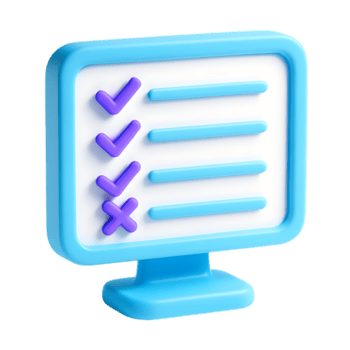 en 3d tolkning av en checklista på en dator skärm, isolerat på transparent bakgrund png