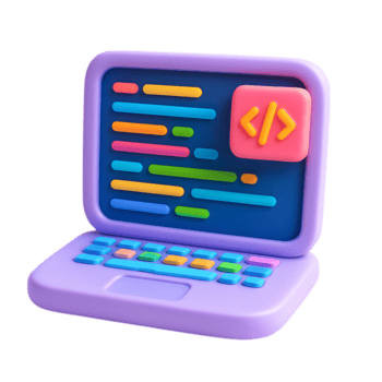 uma 3d rendido roxa computador portátil com colorida código isolado em transparente fundo png