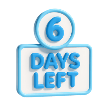 A 3d rendering of a countdown icon showing six days left isolated on transparent background png