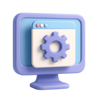 roxa computador monitor com uma engrenagem configuração ícone, isolado em transparente fundo png