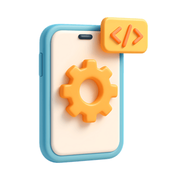 uma 3d Renderização do uma Smartphone com uma engrenagem e código ícone, isolado em transparente fundo png