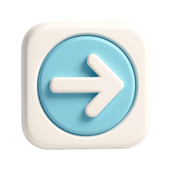 un' 3d rendere di un' bianca piazza pulsante con un' blu cerchio e un' bianca freccia puntamento Giusto, isolato su trasparente sfondo png