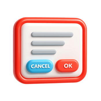 3d red square with cancel and ok buttons isolated on transparent background png