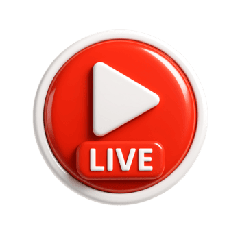 rosso cerchio pulsante con un' bianca giocare icona e vivere testo, isolato su trasparente sfondo png