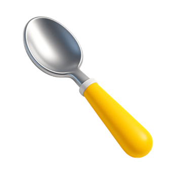 A 3d rendering of an ice cream scoop with a yellow handle isolated on transparent background png