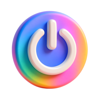 un vistoso 3d poder botón icono con un arco iris degradado, aislado en transparente antecedentes png