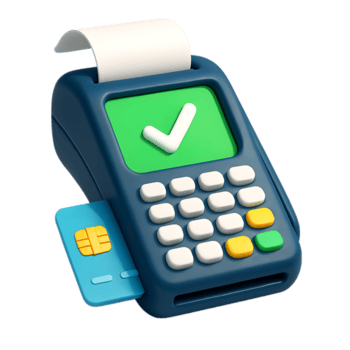 A 3d rendering of a payment terminal with a credit card, isolated on transparent background png