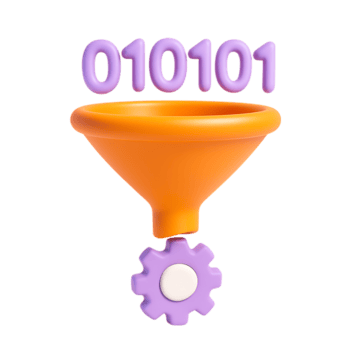 un 3d hacer de un embudo y engranaje con binario código es aislado en transparente antecedentes png