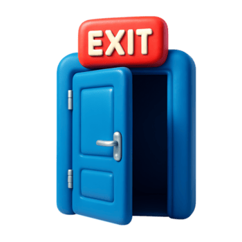 aberto azul porta com uma vermelho Saída placa isolado em transparente fundo png