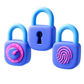 drie 3d sloten met verschillend veiligheid methoden geïsoleerd Aan transparant achtergrond png